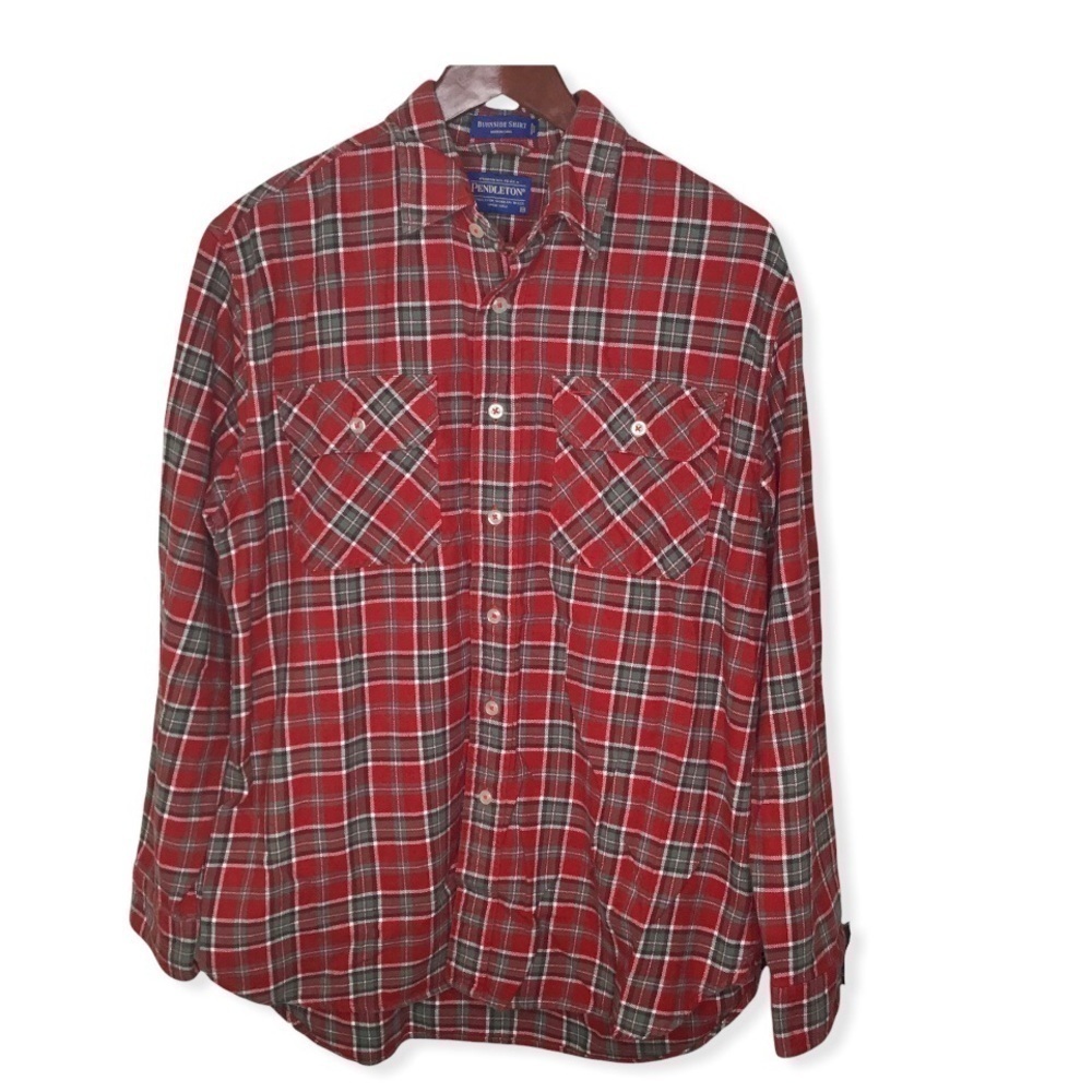 Pendleton Burnside Red and Green Plaid Flannel Button Down Long Sleeve Shirt.